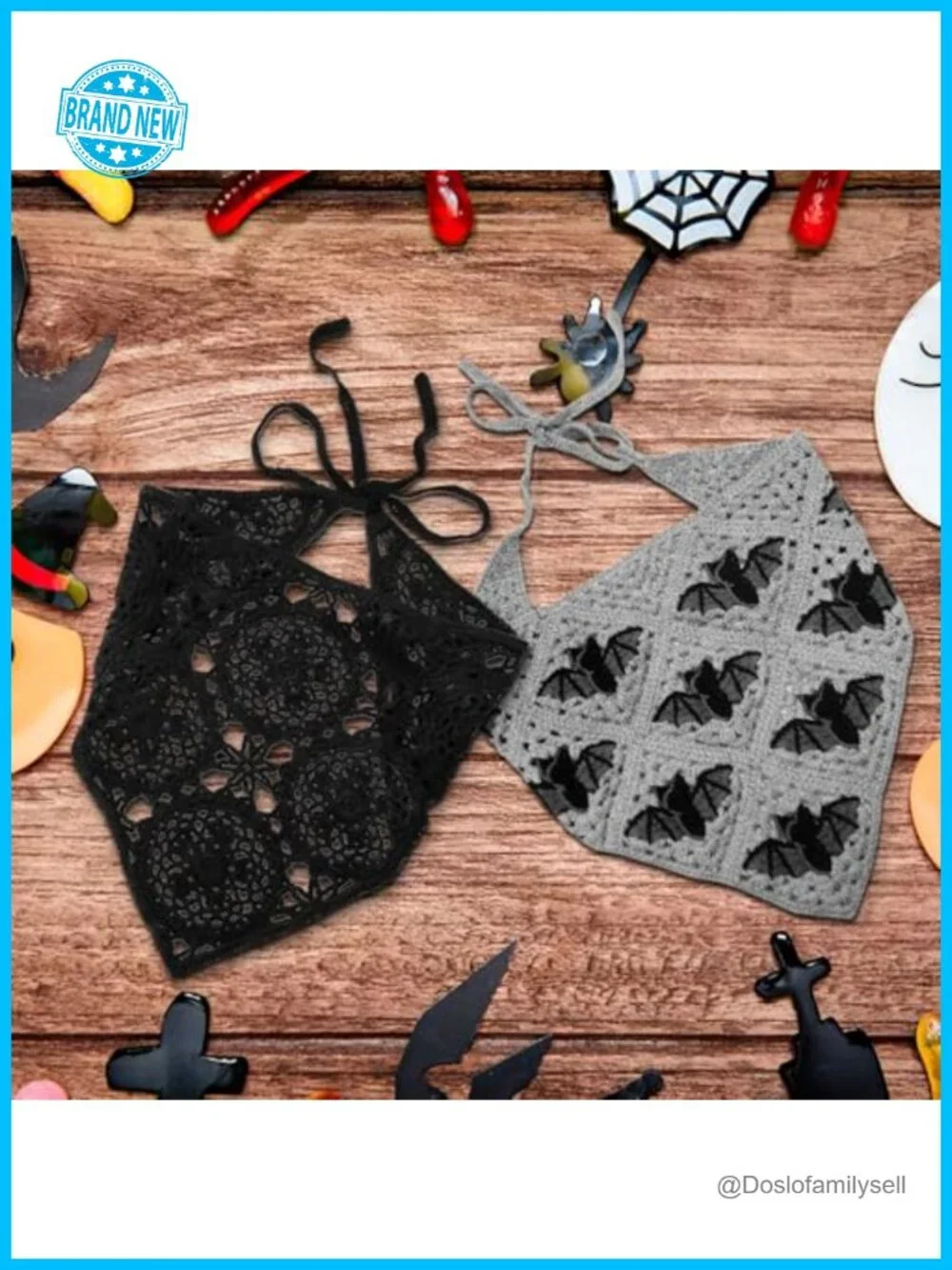 2-Pack Crochet Headbands Bat & Floral Bandana Triangle Scarf Hair Accessory